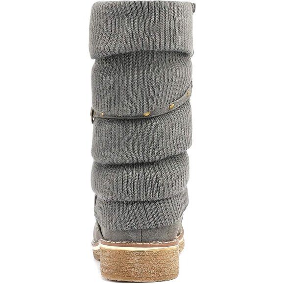 Women's Grey Faux Fur Mid Calf Fashion Winter Snow Boots Rubber Outsole - Picture 4 of 7